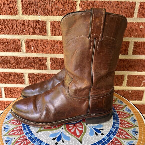 Justin Roper Mens 7.5 Leather Cowboy Boots 3408 Made In USA  display picture 1